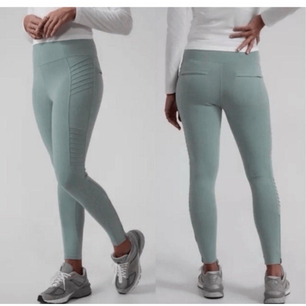 Athleta Delancey Moto Tight Leggings‎ Sage Green Small Compression Edgy Pockets